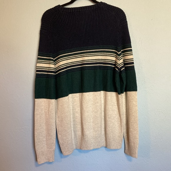 American Eagle Mens Size L Chunky Sweater Striped Colorblocked Green Blue Grey - Picture 5 of 14